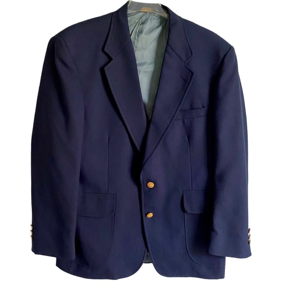 Hart Schaffner and Marx Navy Wool Blend 2 Button Sport Coat Jacket Blazer 42S